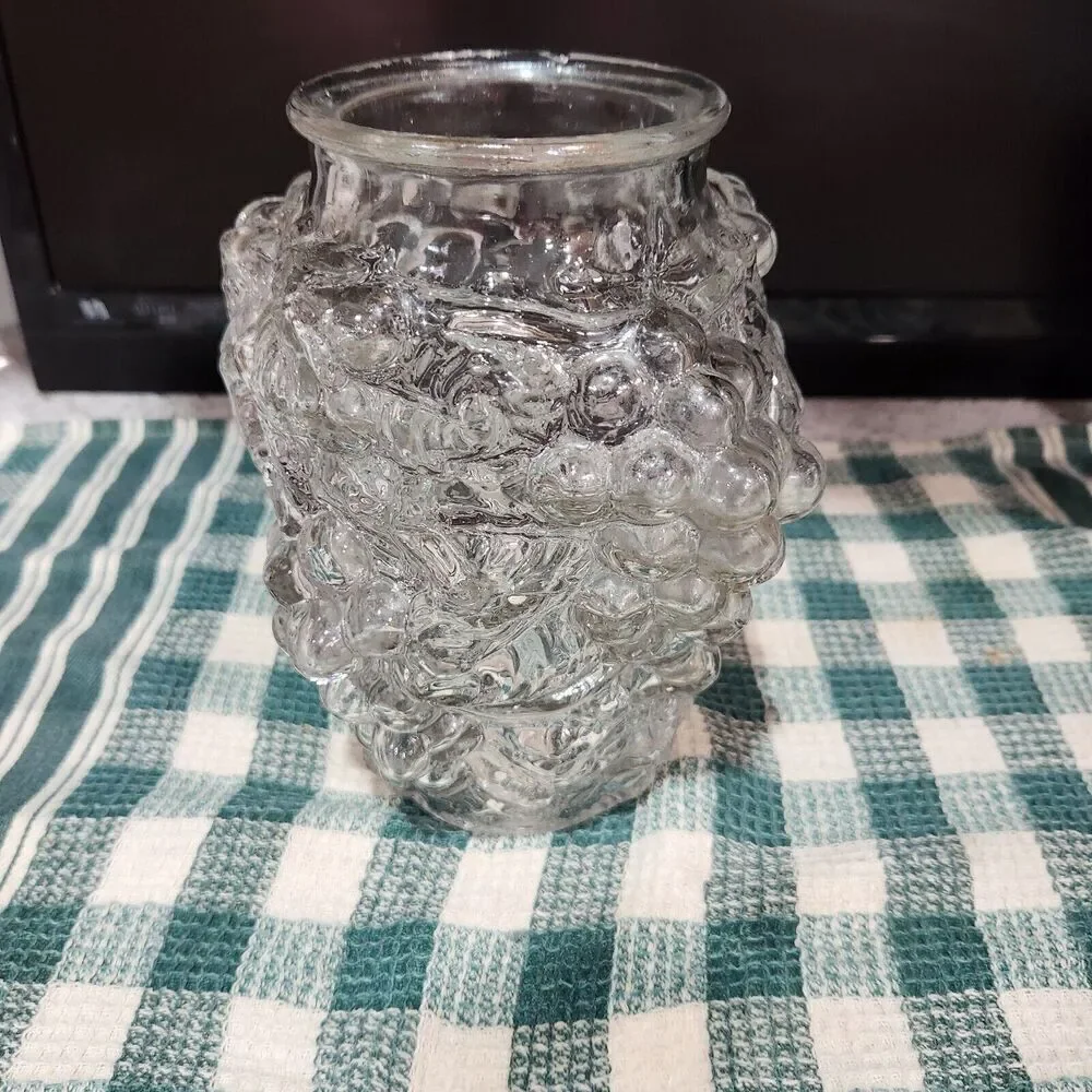 Antique Goofus Glass Raised Grapes Embossed Pressed Vase 7.5 Inch EAPG